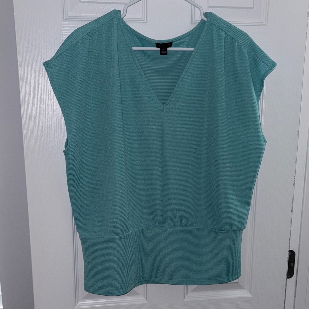 Ann Taylor Factory Teal V-Neck Blouse